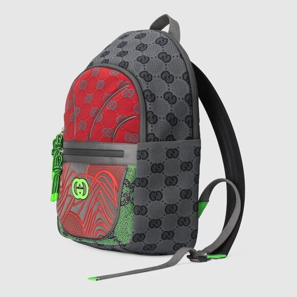 Gucci Women's Interlocking GG Backpack Gray Green & Red Sz M - Picture 6 of 15